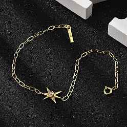 Настоящее золото 18K S925 браслеты из стерлингового серебра с микро-паве из кубических цирконий и подвесками для женщин, звезда, реальный 18 k позолоченный, 7-5/8 дюйм (19.5 см)