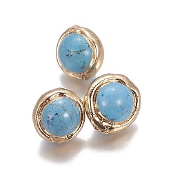 Золотой Синтетические бирюзовые бусины, край позолоченный, круглые, 15.5~17x14.5~16x12~12.5 мм, отверстие : 0.7~0.8 мм