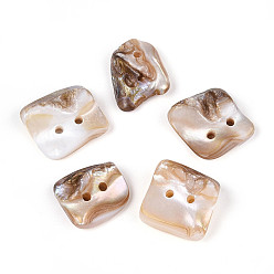 Морская Ракушка 2 кнопки оболочки отверстия пресноводные, самородки, цвет морской раковины, 15~18x17~19x7~8 мм, отверстие : 1.6~2 мм