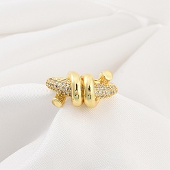 Настоящее золото 18K Кольца-манжеты из латуни с микро-паве и прозрачным циркониевым покрытием для женщин, долговечный, без кадмия и без свинца, весна, реальный 18 k позолоченный, 11.5 мм, внутренний диаметр: регулируемый