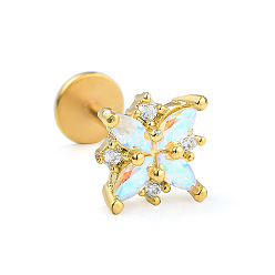 Цветок Серьги-гвоздики из нержавеющей стали с микропаве из прозрачного кубического циркония для женщин и мужчин, плоская серьга сзади, цветок, 6 мм, штифты : 1.2 мм