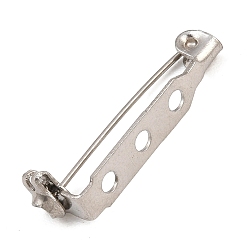 Stainless Steel Color 304 Stainless Steel Brooch Findings, Back Bar Pins, with 3 Holes, Stainless Steel Color, 27x5x6mm