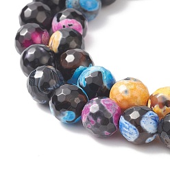 Mixed Color Natural Agate Beads Strands, Dyed & Heated, Faceted, Round, Mixed Color, 9~10mm, Hole: 1mm, about 37~39pcs/strand, 13.7 inch~14.9 inch(35~38cm)