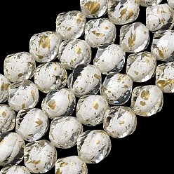Weiß Stränge aus Harz und Glasperlen, Perle in Perlen, Twist, mit Glitzerpulver, facettiert, weiß, 10x8~9.5 mm, Bohrung: 0.6 mm, ca. 48~50 Stk. / Strang, 19.88'' (50.5 cm) ~ 19.96'' (50.7 cm)
