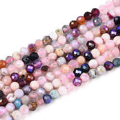Смешанные камни Нити бусин из натурального граната, розового кварца, черной шпинели, аметиста, кварцевого кристалла и ледяного обсидиана с покрытием AB, граненый стол ограненный круглый, 2~3 мм, отверстие : 0.5~0.6 мм, около 162~228 шт / нитка, 15.35~15.75'' (39~40 см)