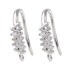 Платина Латунь микро проложить кубического циркония серьги крючки, рыболовный крючок, платина, 15.5x8x4 мм, отверстие : 1 мм