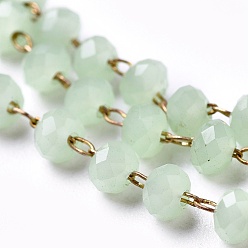 Темный Морско-зеленый Ручной цепи стекло бисером, пайки, с катушкой, с необработанной (без покрытия) латунной фурнитурой, без никеля , граненые, рондель, темно-зеленый, 2.5~3 мм, около 32.8 футов (10 м) / рулон