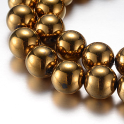 с Золотистым Покрытием Гальванизировать магнитные нити шарик синтетический гематит, класс А, круглые, с золотым покрытием, 12 мм, отверстие : 1.2 мм, около 35 шт / нитка, 15.7 дюйм (40 см)
