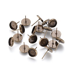 Античная Бронза Латунь настройки серьга, античная бронза, лоток : 8 мм, 13.5x10 мм, штифты : 0.7 мм