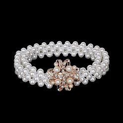 Цветок Сплав кристаллов горного хрусталя и пластиковый искусственный жемчуг бисерные цепочки на талию живот для женщин, белые, золотые, цветок, 600 мм