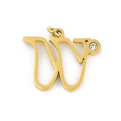 Letter W 304 подвески из нержавеющей стали, с кубического циркония, подвески-буквы с соединительными кольцами, реальный 18 k позолоченный, Буква W, 19x23x2 мм, отверстие : 3 мм
