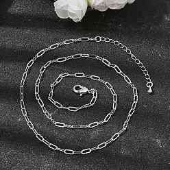 Платина 2.5мм латунные текстурированные овальные звенья цепочки для женщин, долговечный, стойки покрытие, без свинца и без кадмия, платина, 18.50 дюйм (47 см)