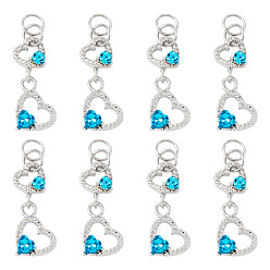 Темно-Голубой 15 шт. подвески в форме сердца из сплава стекла, с 304 фурнитурой из нержавеющей стали, платина, глубокое синее небо, 31 мм