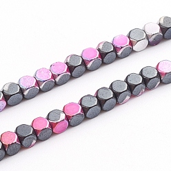 Rainbow Plated Electroplated Non-magnetic Synthetic Hematite Beads Strands, Half Plated, Faceted, Cube, Multi-color Plated, 3x3x3mm, Hole: 1.2mm, about 139pcs/strand, 15.94 inch(40.5cm)