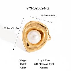 Золотой Кольцо-манжета из нержавеющей стали в форме капли для женщин, с имитацией жемчуга, золотые, 30.2x24 мм