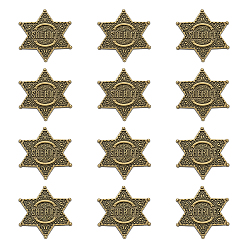 Античная Бронза 12 шт. значок в виде звезды Давида со словом «шериф» из сплава для ношения на лацкане, рюкзаке или одежде, античная бронза, 29x29 мм