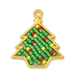 Рождественская елка Рождественская тема подвески из стеклянного бисера, с подвесками из золотого сплава, рождественская елка, 32x27x2 мм, отверстие : 2.5 мм