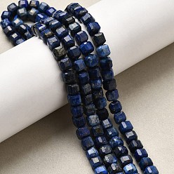Ляпис-Лазурь Нитки бусины из натурального ляписа-лазури, граненый стол, вырезанный куб, 5~6x5~6x5~6 мм, отверстие : 1.2 мм, около 61 шт / нитка, 12.20~12.80'' (31~32.5 см)