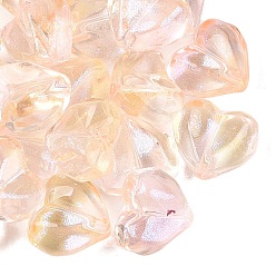 PeachPuff Transparent Glass Beads, Faceted, Heart, Dyed & Hearted, with Glitter Powder, PeachPuff, 12.5~13x14.5~15x9~9.5mm, Hole: 0.8~1.2mm, about 505pcs/1000g