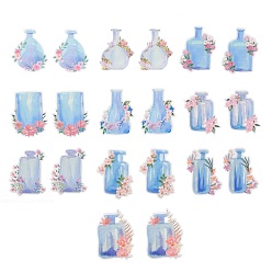 Bottle 20Pcs 10 Styles Waterproof Self Adhesive PET Stickers, for Suitcase, Skateboard, Refrigerator, Helmet, Mobile Phone Shell, Pink Flowers , Bottle Pattern, 96~115x82~90x0.1mm, about 2pcs/style