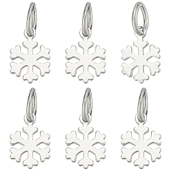 Платина 6шт. 925 подвески-снежинки из стерлингового серебра, с прыжковых колец, родий, платина, 11 мм, Кулон : 9 мм