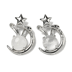 Хрусталь Природного кварца хрустальных подвесок, Подвески в виде кролика из горного хрусталя, латунь, луна и звезда, платина, без кадмия и без свинца, 27.5x18x9 мм, отверстие : 6x2.5 мм