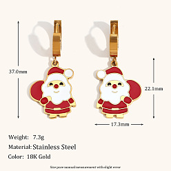 Santa Claus 304 обруч серьги из нержавеющей стали эмаль, золотые, Дед Мороз, 37x17.3 мм