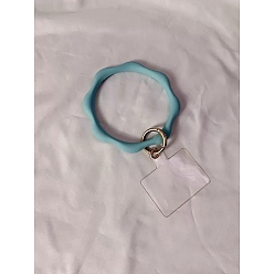 Dark Turquoise Silicone Loop Phone Lanyard, Wrist Lanyard Strap with Plastic & Golden Plated Alloy Keychain Holder, Dark Turquoise, 9cm
