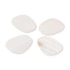 Snow Natural Shell Pendant, Trapezoid, Snow, 42x32.5~33x1.5~2.5mm, Hole: 2mm