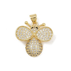 Настоящее золото 18K Латунные микро проложить кубического циркония подвески, без кадмия и без свинца, Пчелы, реальный 18 k позолоченный, 22x22.5x5.5 мм, отверстие : 4.5x3.5 мм