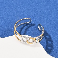 Oval 304 двухцветные манжетные кольца из нержавеющей стали, ионное покрытие (ip), золотые и нержавеющая сталь цвет, овальные, 5 мм, внутренний диаметр: регулируемый