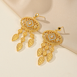 Белый Винтажные овальные серьги-гвоздики с подвесками из латуни с кубическим цирконием и каплевидной формой, золотые, белые, 61x28 мм