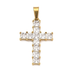 Oro Pascua 304 Colgantes de acero inoxidable con microengaste de circonitas cúbicas transparentes, encantos cruzados, con 201 fianzas de acero inoxidable, revestimiento de iones (ip), dorado, 25x17x3 mm, agujero: 7x4 mm