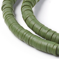 Olive Drab Handmade Polymer Clay Beads, Disc/Flat Round, Heishi Beads, Olive Drab, 4x1mm, Hole: 1mm, about 380~400pcs/strand, 17.7 inch