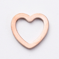 Розовое Золото Вакуумное покрытие pvd 304 соединительные кольца из нержавеющей стали для изготовления ювелирных изделий, ручная полировка, сердце, розовое золото , 8x8x1 мм, внутренний диаметр: 6x5 мм