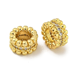 Настоящее золото 18K Реечное покрытие латунь микро паве прозрачный кубический цирконий европейские бусины, бусины с большим отверстием, долговечный, без свинца и без кадмия, рондель, реальный 18 k позолоченный, 8x4.8 мм, отверстие : 4 мм