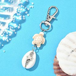 Белый Кулон раковины украшения, с синтетической бирюзой, окрашенной в черепаховый цвет, и поворотными застежками-карабинами из сплава, белые, 73~75 мм