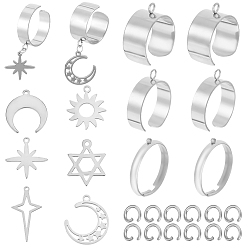 Stainless Steel Color DIY Star Moon Stainless Steel Charms Cuff Ring Making Kit, Stainless Steel Color, Hole: 1.2mm, Inner Diameter: 18.2mm