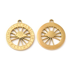 Настоящее золото 18K Ионное покрытие (ip) 316l подвески из хирургической нержавеющей стали, без никеля , плоский круглый с шармом в виде глаз, реальный 18 k позолоченный, 15x13.5x1 мм, отверстие : 1.2 мм