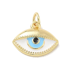 White Brass Enamel Pendants, Evil Eye Charms, Rack Plating, Long-Lasting Plated, Cadmium Free & Lead Free, Real 18K Gold Plated, White, 12.5x15.5x3.5mm, Hole: 2.5mm