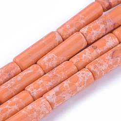 Темно-Оранжевый Синтетические имперские нитки из бисера яшмы, окрашенные, колонка, темно-оранжевый, 13~15x4.5 мм, отверстие : 1 мм, около 28~29 шт / нитка, 14.96 дюйм ~ 15.5 дюйм (38~39.5 см)