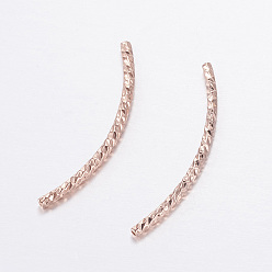 Rose Gold Brass Tube Beads, Long-Lasting Plated, Grooved, Rose Gold, 29x1.6mm, Hole: 1mm