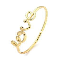 Oro Brazaletes abiertos de latón con palabra Love para mujer, dorado, diámetro interior: 2 x 2-3/8 pulgada (5.2x6.05 cm)