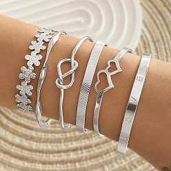 Платина 6шт 6 стили браслеты из сплава, набор браслетов для женщин, платина, диаметр: 67~71 mm