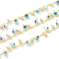 Light Blue Golden Brass Curb Chain, Twisted Chain, with Enamel Evil Eye &  Brass Charms, Long-Lasting Plated, with Spool, Soldered, Light Blue, Charms: 7x3mm and 8x4mm, 32.8 Feet(10m)/roll