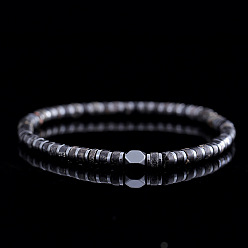 Черный Мужские эластичные браслеты из окрашенной натуральной императорской яшмы и синтетических немагнитных гематитовых бусин., плоско-круглые, чёрные, регулируемый