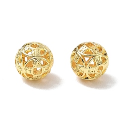 Chapado en Oro Real 18K Abalorios de latón, Hueco redondo con patrón de moneda de la suerte, larga duración plateado, chapado en rack, sin plomo y el cadmio, real 18 k chapado en oro, 9.5x10 mm, agujero: 1.6 mm
