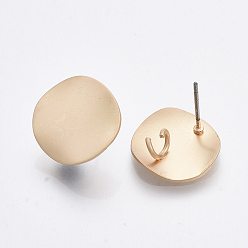 Matte Gold Color Smooth Surface Iron Stud Earring Findings, with Loop, Raw(Unplated) Pins, Cadmium Free & Lead Free, Flat Round, Matte Gold Color, 15mm, Hole: 3mm, Pin: 0.7mm