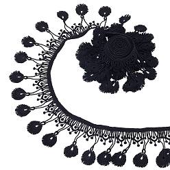 Negro Cinta de encaje de poliéster de 5 yardas para ribetear., Para accesorios de costura de vestidos de tela, con tarjeta de visualización de cartón de pc, negro, 1 pulgada (3 mm)