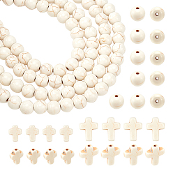 Бежевый 230 шт. 3 стили синтетические бирюзовые бусины, окрашенные, крест и круглый, бежевые, 10~16x8~12x3~3.5 мм, отверстие : 1 мм